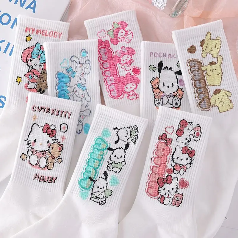 

8 Pairs Sanrio Socks Hellokitty Mymelody Pachacco Kuromi Cinnamoroll Socks Girl's High Appearance Level Socks Autumn Winter