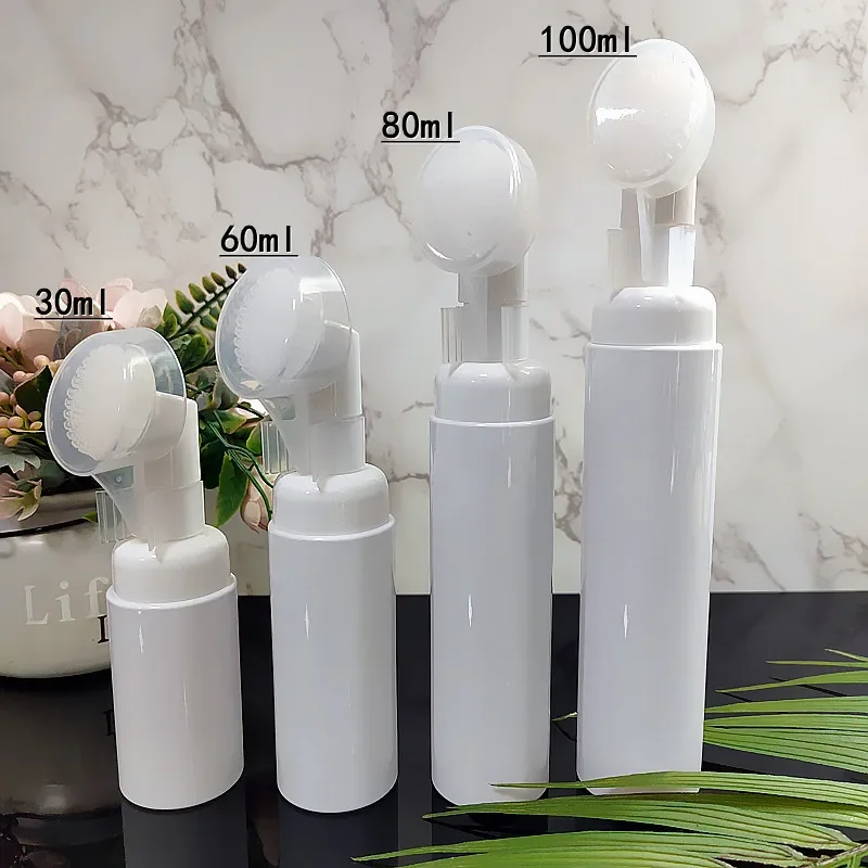 30ML 60ML Foam Bottle Silicone Brush Pump Head Pink Cleansing Mousse Foaming Bottle Professional Skin Care Dispensing Container