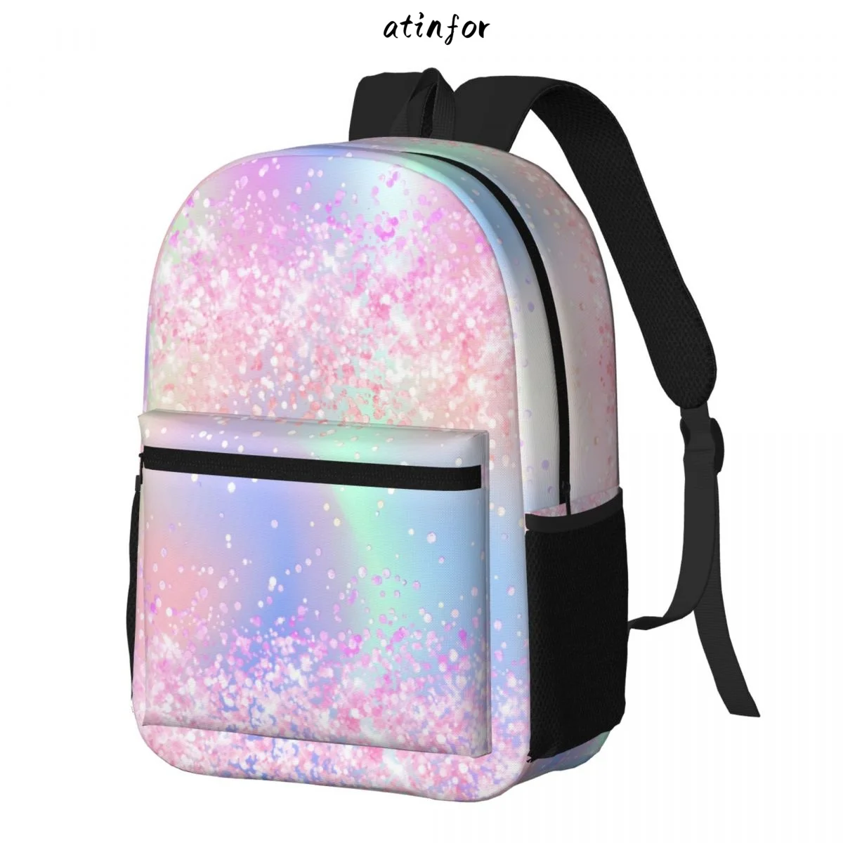 atinfor Unicorn Holographic Pink Printing Women Backpack Student Bookbag School Bag for Teenage Girl 30x14x43CM