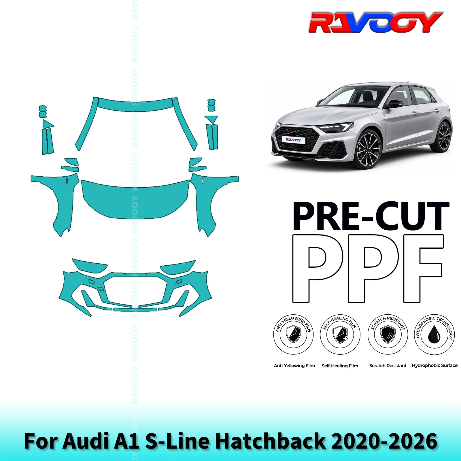 For Audi A1 S-Line Hatchback 2020-2026 Partial Front 8.5Mil Pre-Cut Paint Protection Film PPF Stone Chip Kit | Clear/Matte/Black