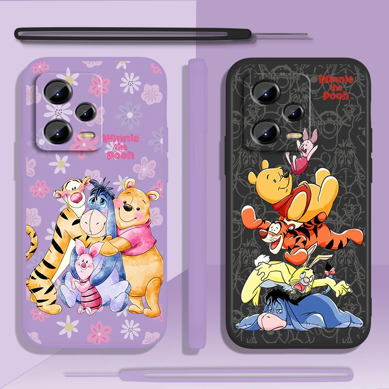 Winnie The Pooh Cute Liquid Rope For Xiaomi Redmi Note 13 12 12S 12R 11 11T 11S 10 10S 9 Pro Plus 5G Cover Phone Case