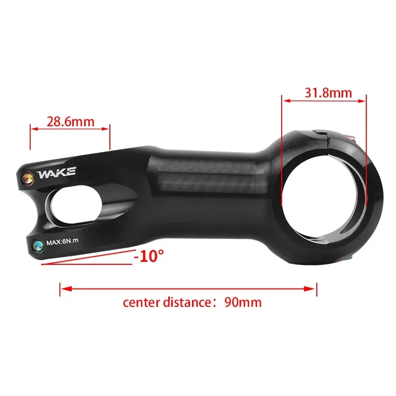 WAKE MTB Mountain Road Bike Handlebar Aluminum Alloy 10 Degree Stem Suitable for 31.8mm Diameter Cycling Accessories Parts