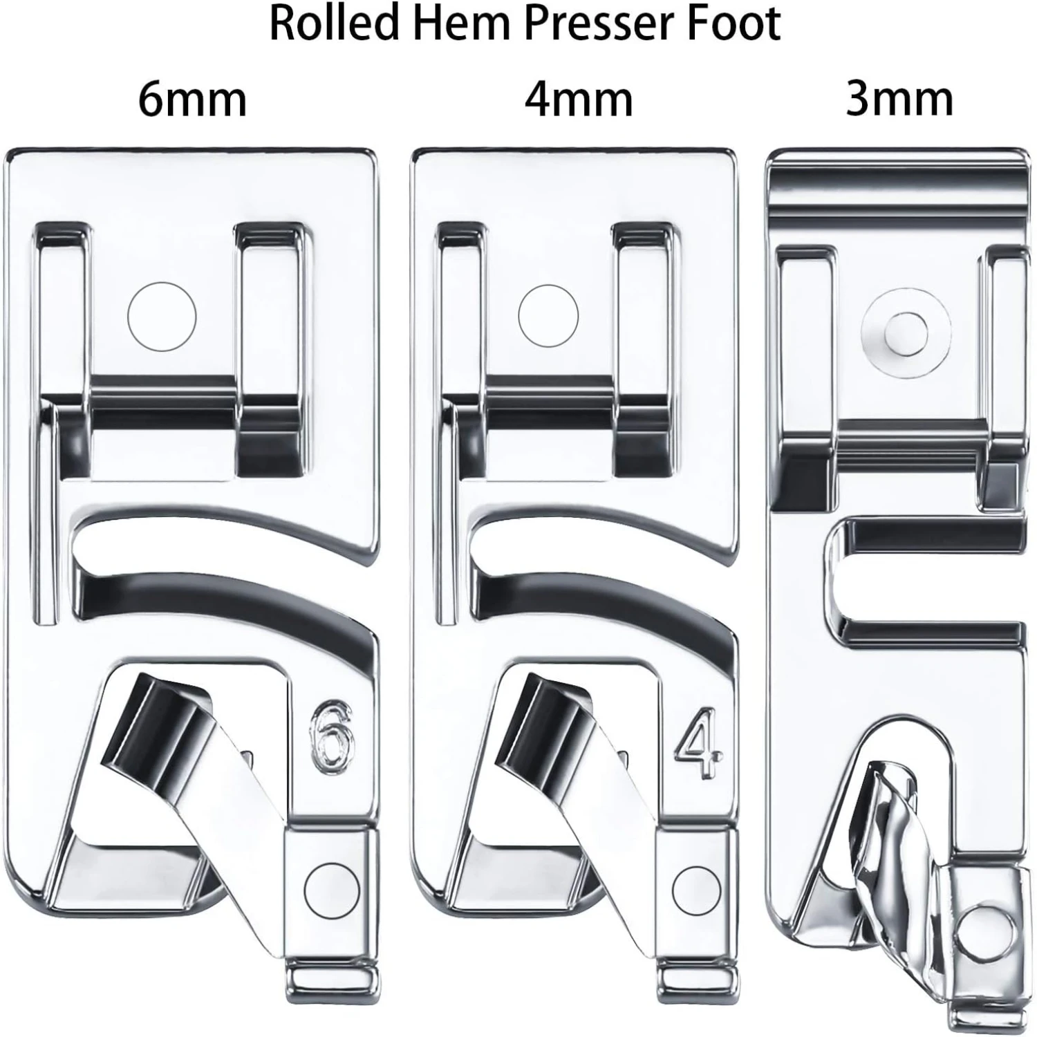 Narrow Rolled  Sewing Machine Presser Foot Set Suitable for Household Multi- Sewing Machines  3mm, 4 mm and 6 mm ()