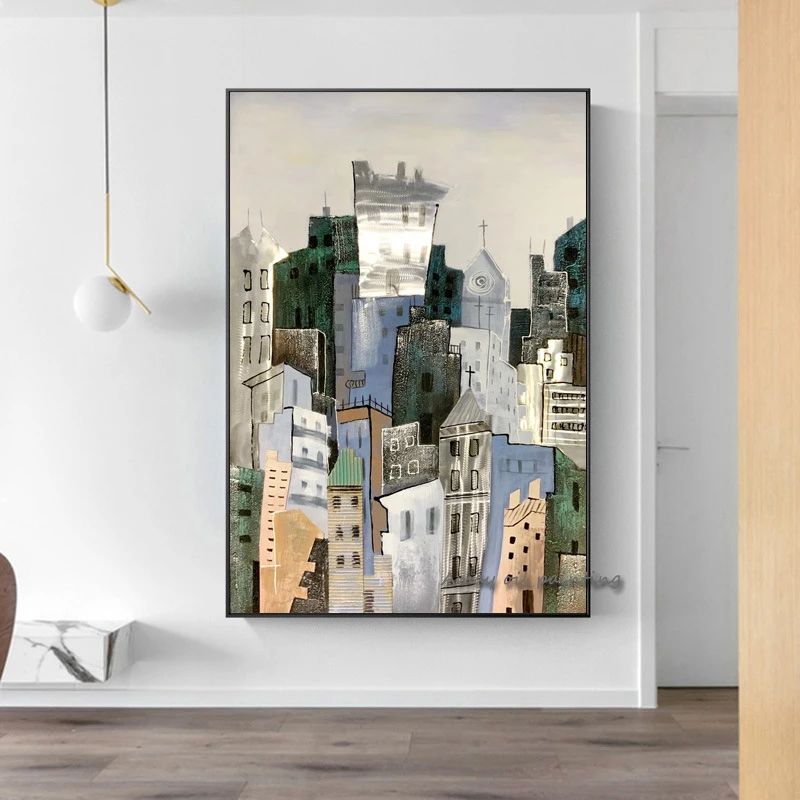 Cityscape Architecture Abstract Art Handmade Oil Painting On Canvas,Wall Picture Modern,Home Decoration