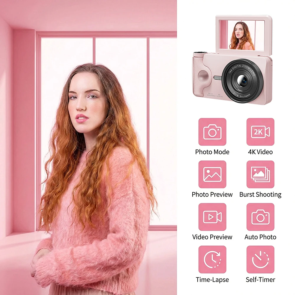 

32G A66 Digital Camera 2000mA Autofocus 4K Vlogging Camera 3.0" Flip Screen Portable Compact Point and Shoot 18X Zoom CCD Camera