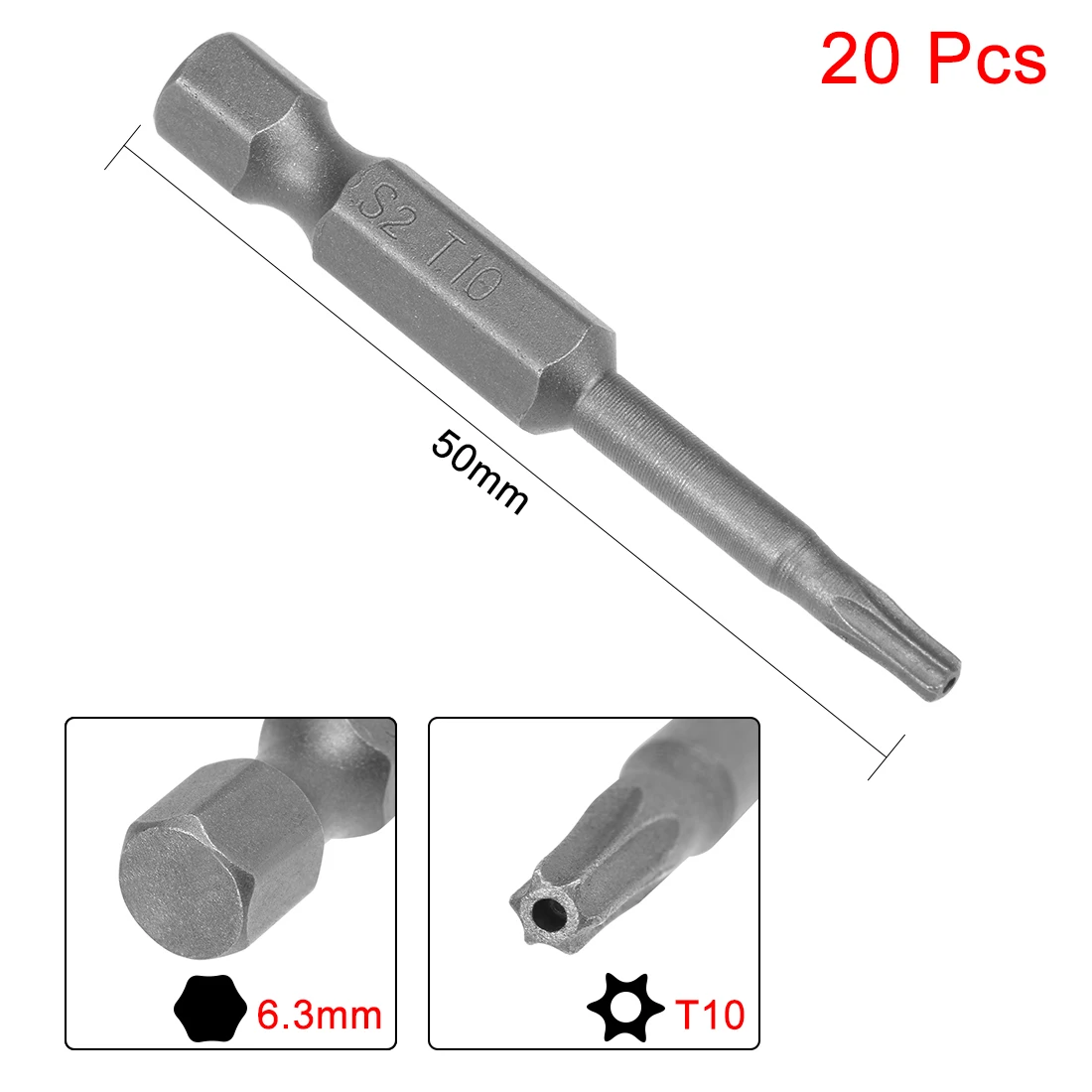 

20pcs 50mm T10 Magnetic Torx Head Security Screwdriver Bits S2 Alloy Steel 1/4" Hex Shank Screw Driver Bit Hand Tools