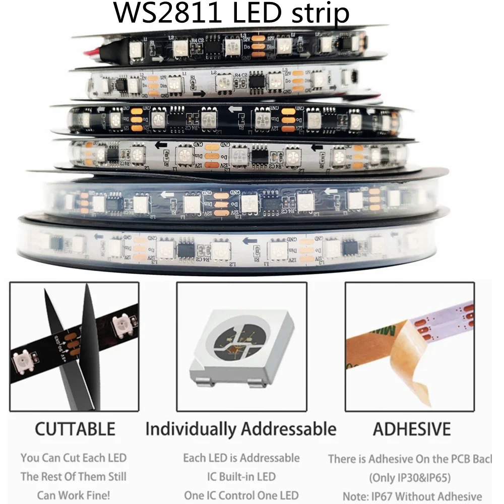 

Светодиодная лента WS2811, адресная версия высокой яркости и обычная версия SMD5050, черно-белая печатная плата IP30/65/67