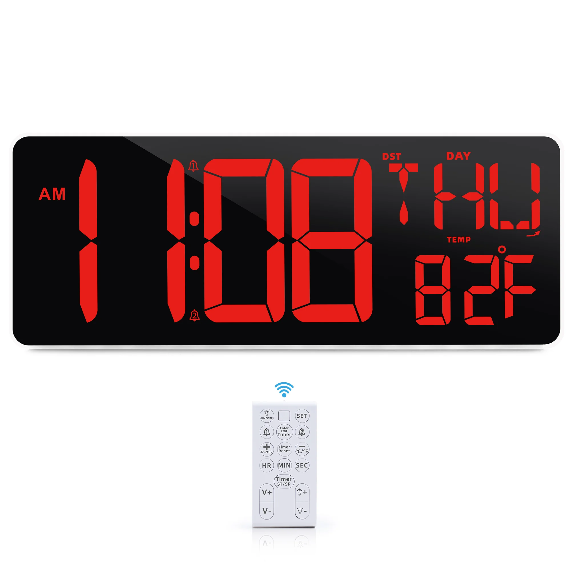 13.7 Inch LED Digital Wall Clock with Countdown Timer And Dual Alarms Temperature And Date Loop Display with 25 Ringtones