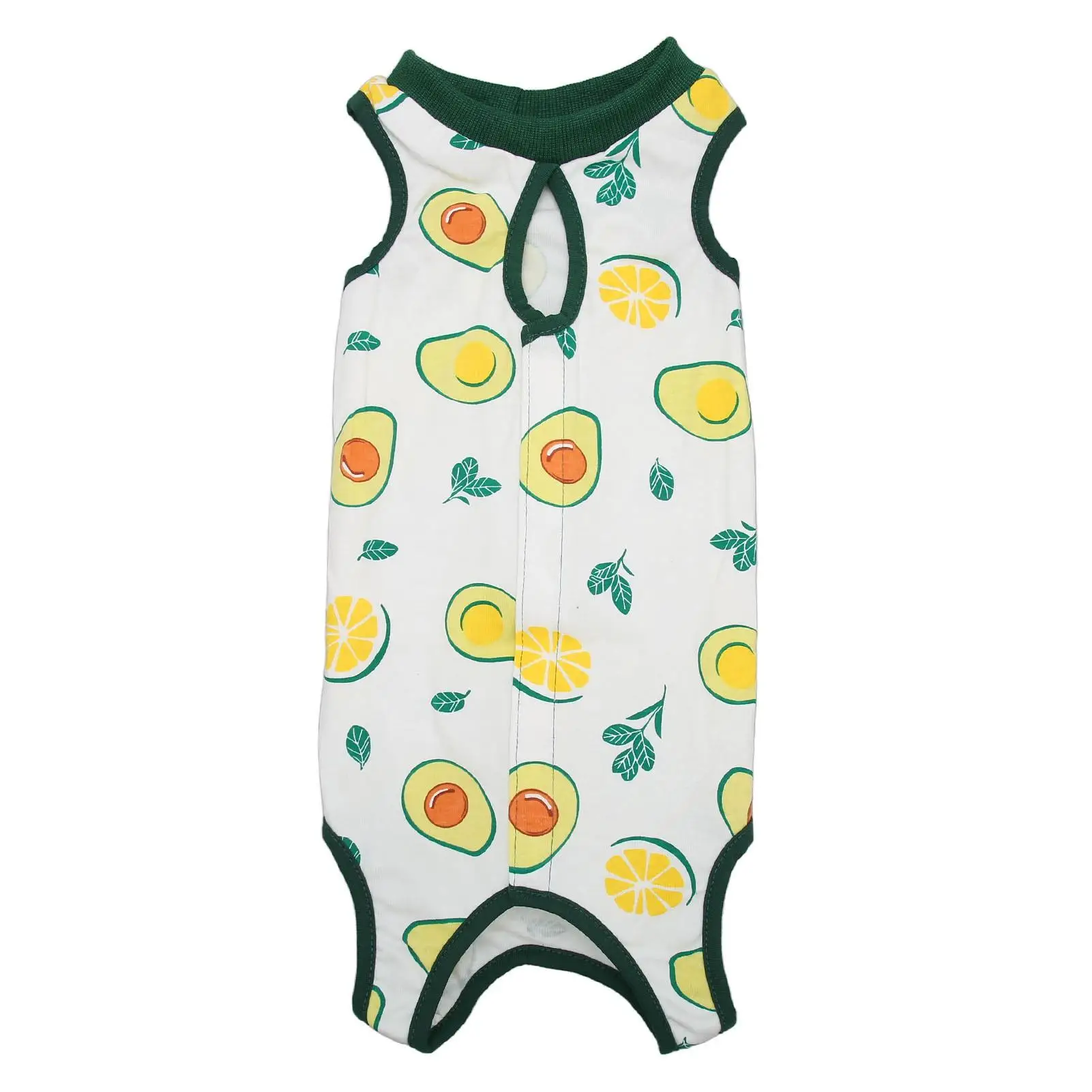 Cat Recovery Suit with Avocado Print - for skin -Friendly Cotton, Back Opening, Prevents Licking for skin Conditions