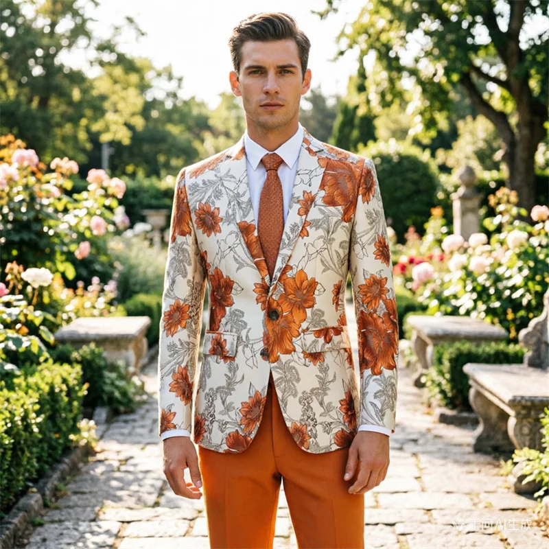 

(Jacket + Trousers) Fashion Men Jacquard Suits, High Quality Male Business Social Groom Wedding Party Flower Dress Set