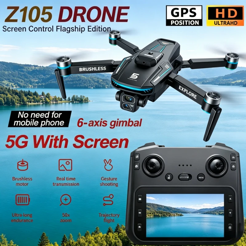 

Z105 Optical Flow Positioning with 4.3'' Screen Remote Control Brushless Motor 15mins Long Flight Time 4K 8K Dual Camera Drone