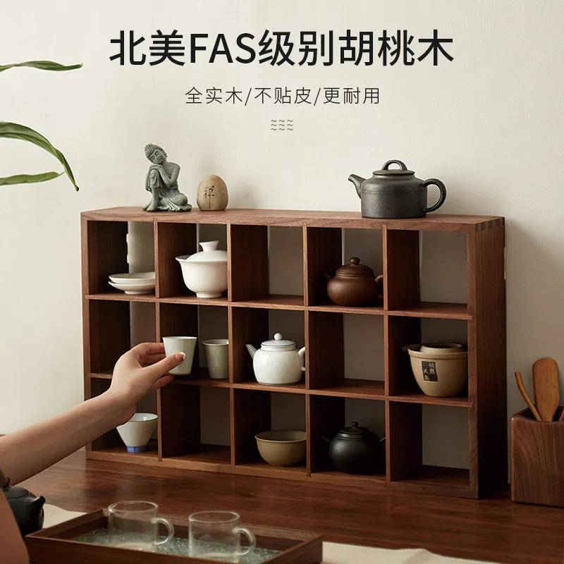 Tea set, tea cup holder, solid wood tea , Duobao Pavilion, new Chinese Bogu frame, small purple clay pot storage rack, wal