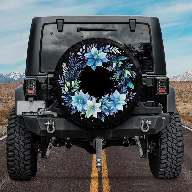 Blue Christmas Wreath Spare Tire Cover, Backup Camera option, Xmas Tire Cover, Christmas Car Accessories for jeeps, Backup camer