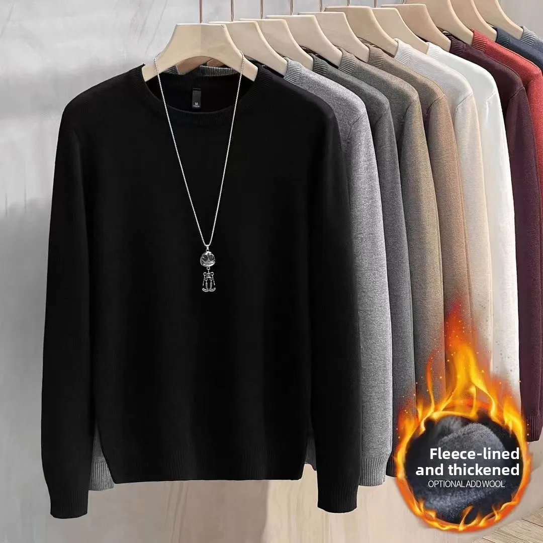 

Мужской круглый вязаный свитер Ne Thiened Fce Inner Winter Base Layer irt Прямой крой Повседневный базовый плюс размер Полиэстер...