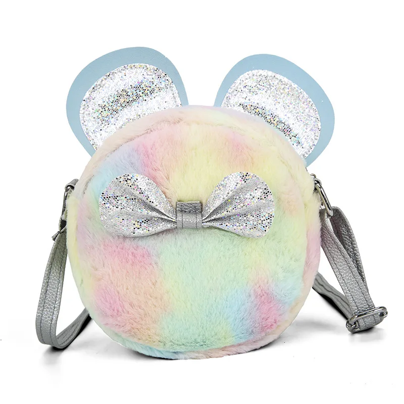 Fashion Children's Bow Sequin Crossbody Bag Girls 2022 Korean Version Coin Purse Shoulder Bag Shiny Plush Round Bag