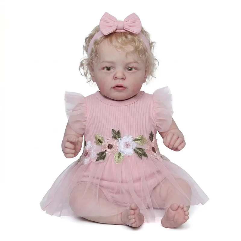 50cm Cotton Body Reborn Dolls  Mary Ann with Rooted Blonde Curly Hair Hand Details Painted Reborn Girls