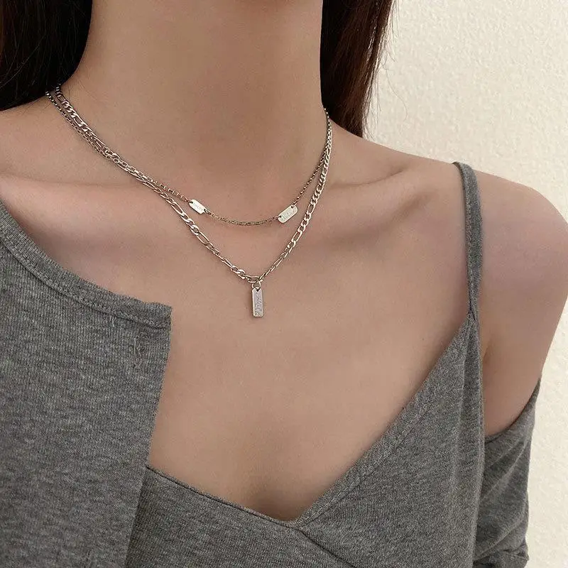 

Double Layer Choker Necklace for Women Titanium Steel Light Luxury Hip Hop Style Romantic Valentine Gift for Girlfriend