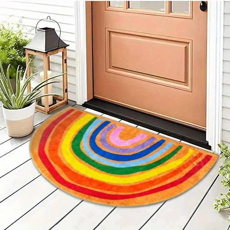 VIKAMA Gradient Multi-Layer Rainbow Half-Circle Doormat, Soft Plush Non-Slip Bathroom Mat, Entryway Rug, Home Decor