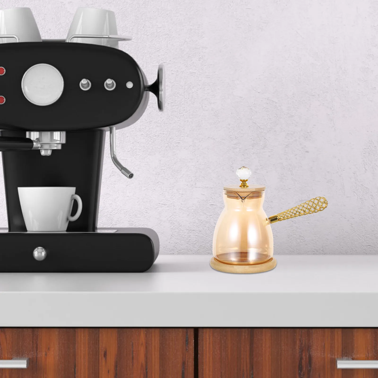 Cafetera Turca de Vidrio de 550 ml con Asa Lateral, Briki para Preparar Café Árabe, Griego, Té, Chocolate Caliente, Elegante y Moderna