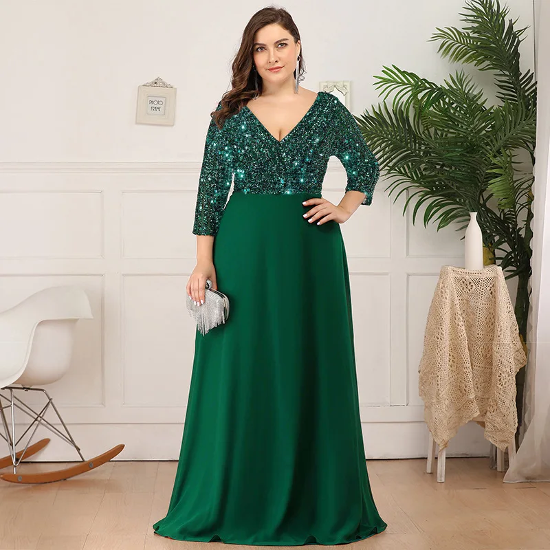 Vestidos de talla grande para mujer, vestido elegante de gasa con lentejuelas para fiesta de noche, maxivestido Formal a la moda para boda y cóctel