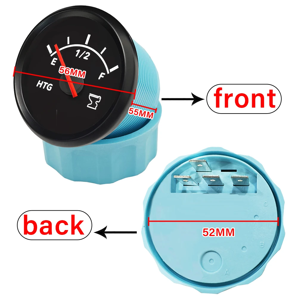 ELING 52mm Waterproof Holding Tank Level Gauge Meter 0-190ohm 240-33ohm Signal with Red Backlight for RV Yacht 12V 24V