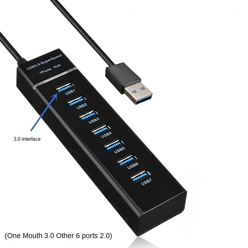 1 unidad USB 3,0 USB 2,0 7 puertos Hub ABS divisor Cable adaptador longitud 120Cm para PC de escritorio teclado portátil ratón disco duro móvil