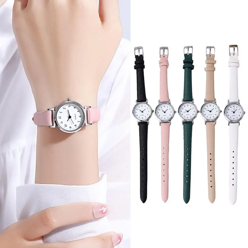 Ladies Watch Elegant Quartz Wristwatch with Adjustable Faux Leather Strap Round Dial High Accuracy Timepiece for Sweet