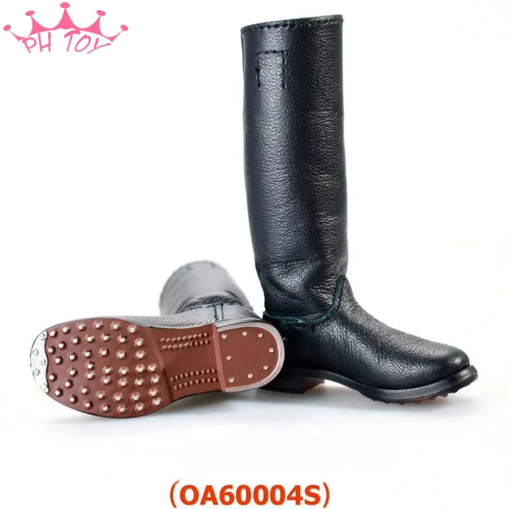 WWiiオフィサー-黒の合成皮革ブーツ,中空の靴,12インチのモデル,人形のアクセサリー,長い衣装,男性,1:6,在庫あり