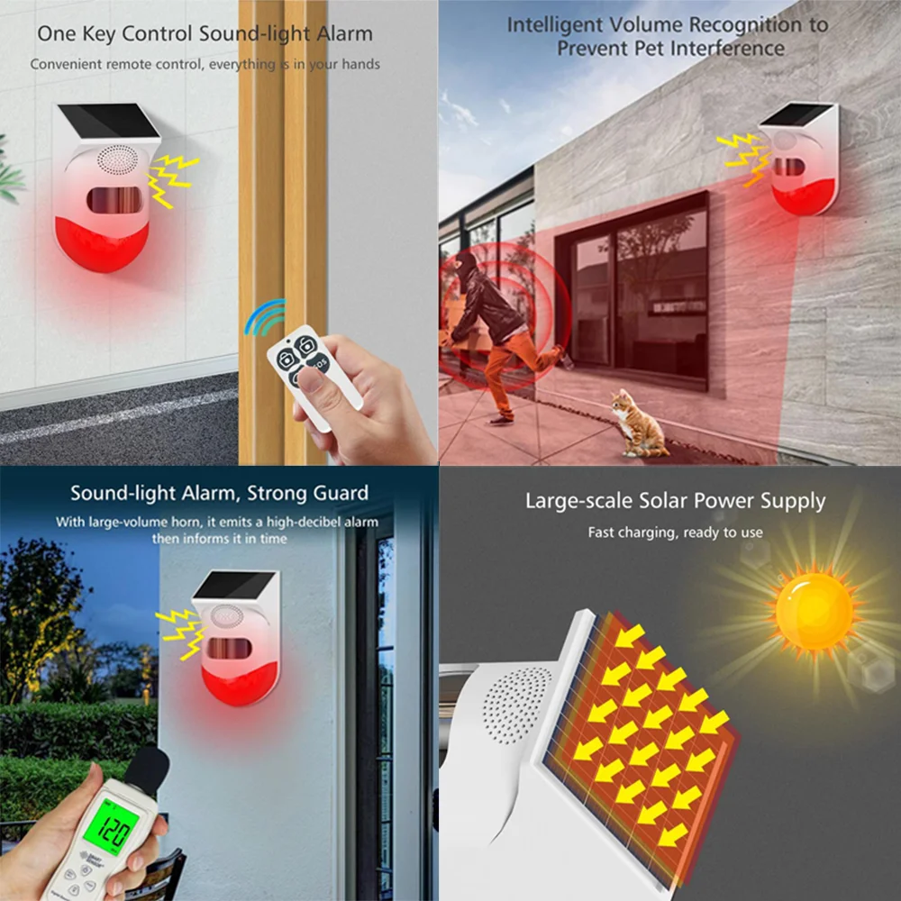 Tuya Infrared Sensor Indoor and Outdoor Infrared Alarm 120dB Solar Energy Wireless Remote Control For Home Security System