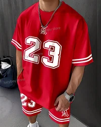 Men NO.23 Printed Set 2 Piece Set Men T-Shirt Shorts Pants Suit Casual Short Tracksuit Vintage Outfit Sportswear Male Clothing