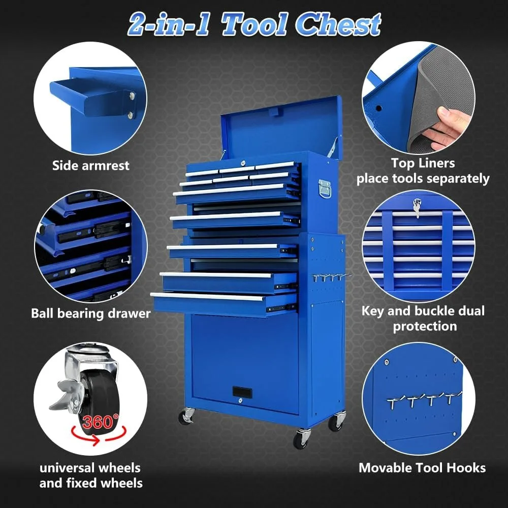 صندوق أدوات 13 درجًا، صندوق أدوات بعجلات، خزائن أدوات دوارة مع أدراج، صندوق أدوات قابل للفصل مع مقابض خطافات #4