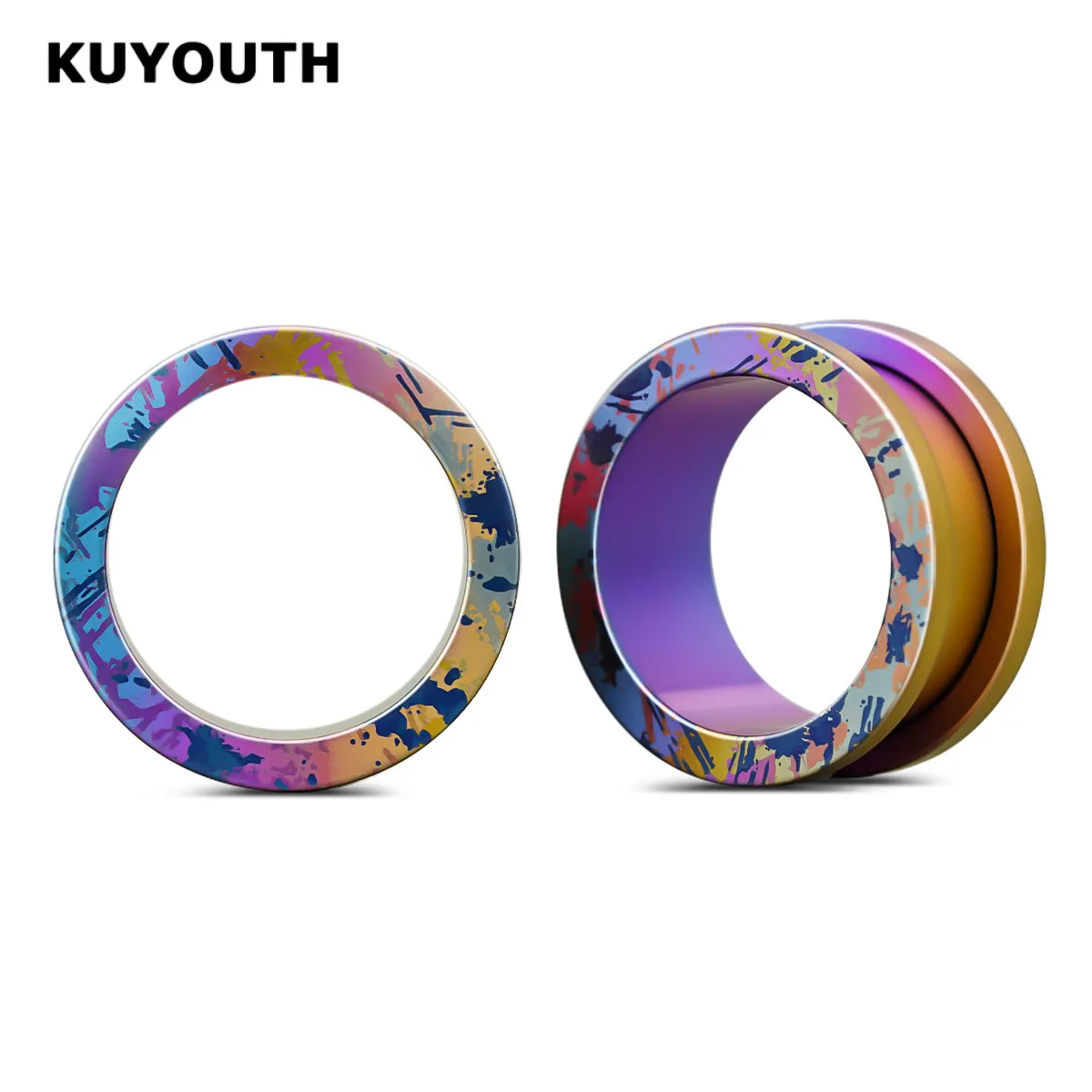 

KUYOUTH Titanium Hypoallergenic Lightweight Ink Wash Painting Ear Tunnels, Plugs & Stretchers 1Pair Piercing Jewelry