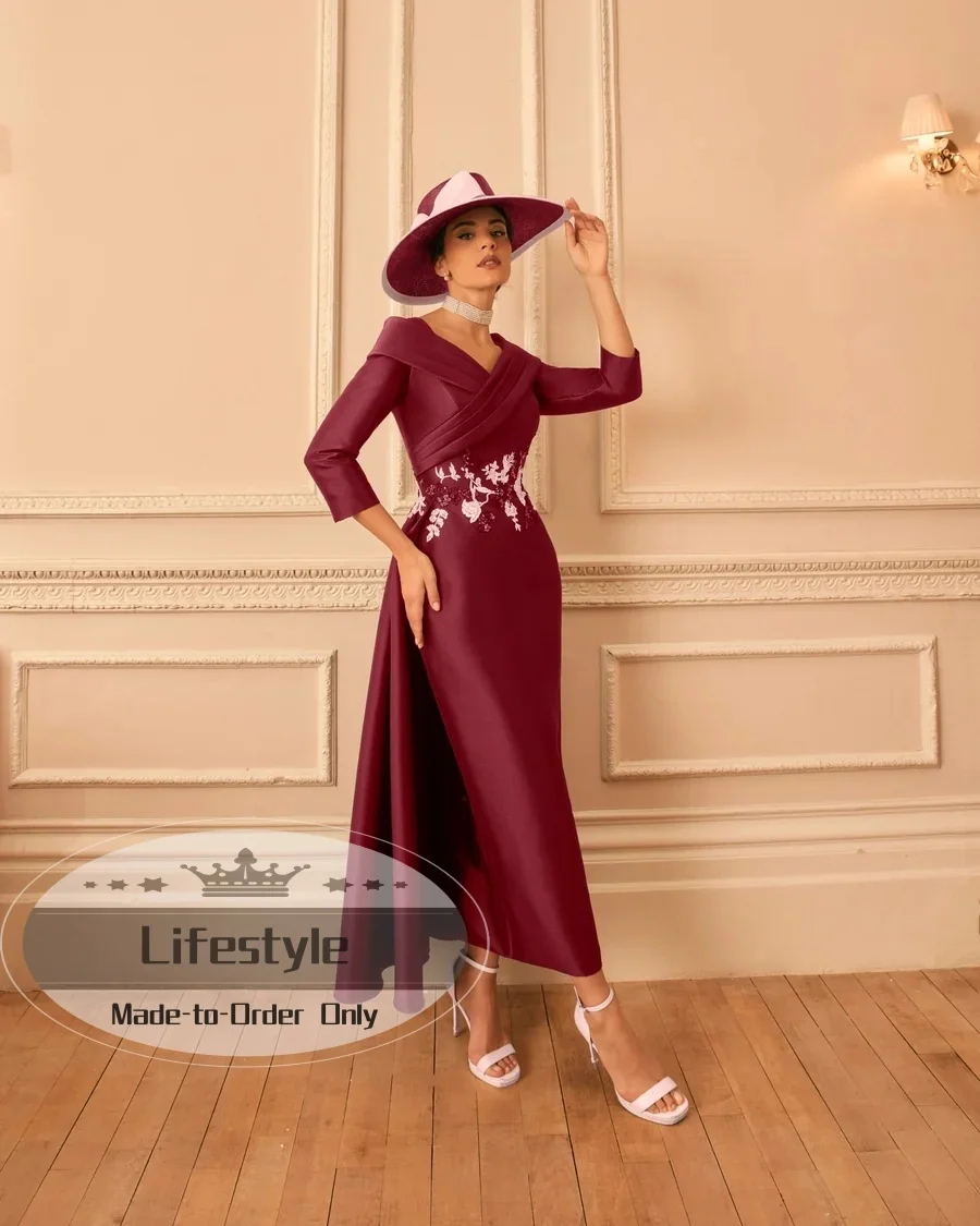 Customized Navy Blue Satin A-Line Robe de Soirée High Low V-Neck Mother Of The Bride Dress Vestidos de Fiesta Elegant Formal Dre