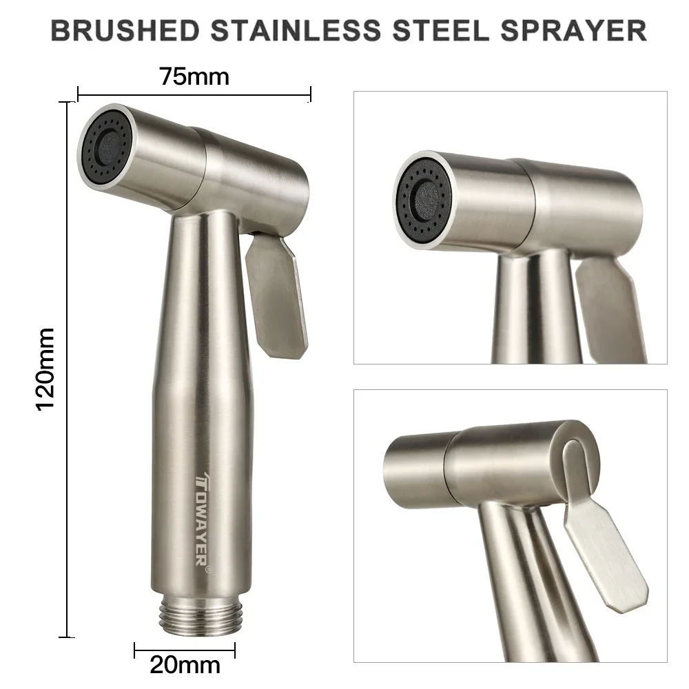 Toilet Bidet Faucets Handheld Stainless Steel Bidet Sprayers Brushed Bathroom Water Gun Spray Gun Shower Faucets Cleaning Tools