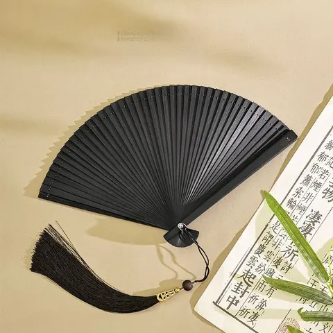 풀 대나무 접이식 부채, 검은색 골동품 스타일 접이식 부채, 중국 스타일, 새로운 중국 스타일, 휴대용, 고전 무용에 사용