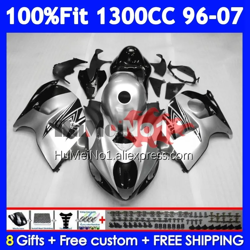 Fairing For SUZUKI Hayabusa Blk silver GSXR-1300 GSXR 1300 CC 125No.183 GSXR1300 1996 1997 1998 1999 2000 2001 02 03 04 05 06 07