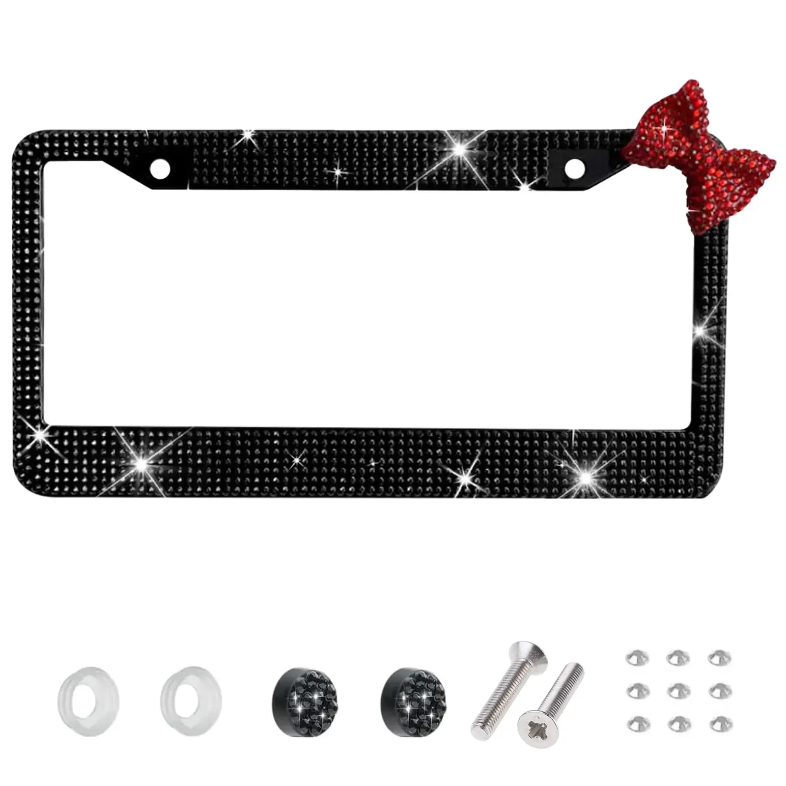 Glänzender Strass-Schleifen-Autokennzeichenhalter, wasserdichte, rostfreie Metall-Nummernschildabdeckung – Detail 6