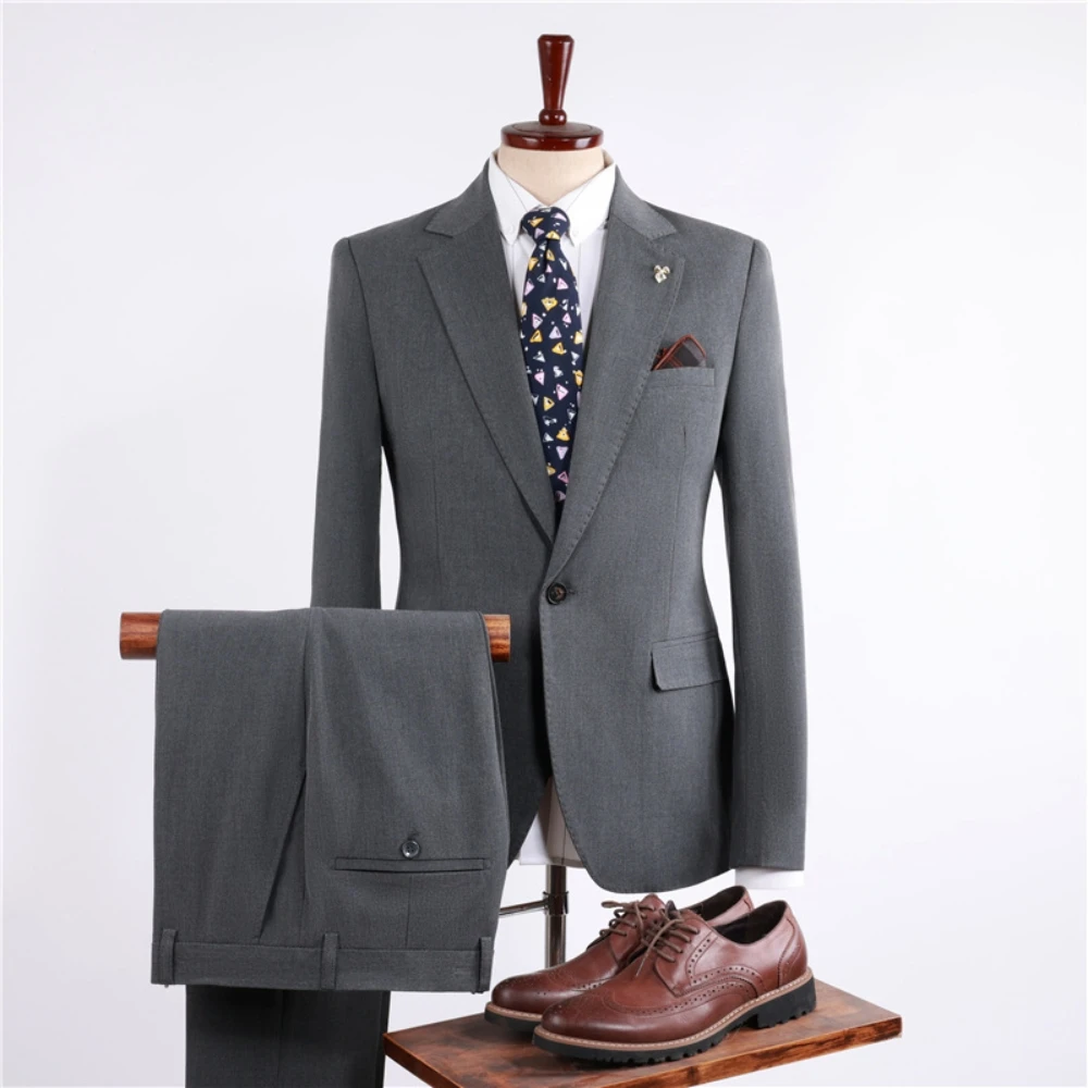 Smooth One Button Suit Set For Men Two Pieces Vintage Plus Size Celebrity Tuxedo Modern Groom Wear Interview In Stock Outfit