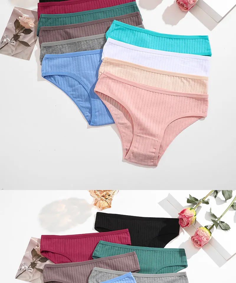 4PCS/SET Women's Cotton Panties Sexy Soft Striped Underpants Solid Color Briefs Female Comfortable Stretch Lingerie M-XL S3a69c99898434a0a90f0aa5692a6c99dG