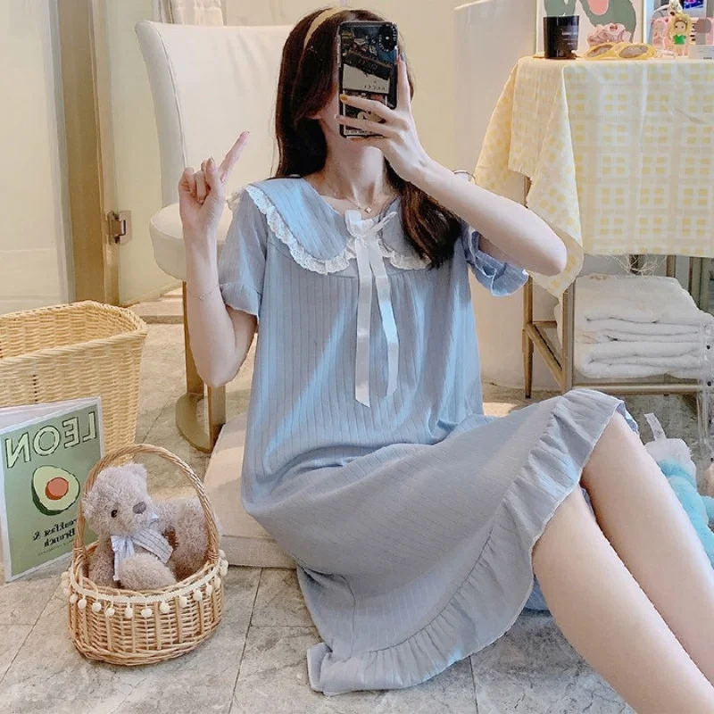 

Халат для девочек, женская летняя домашняя одежда с коротким рукавом, дворцовый стиль, халат с воротником куклы, ночная сорочка в стиле принцессы