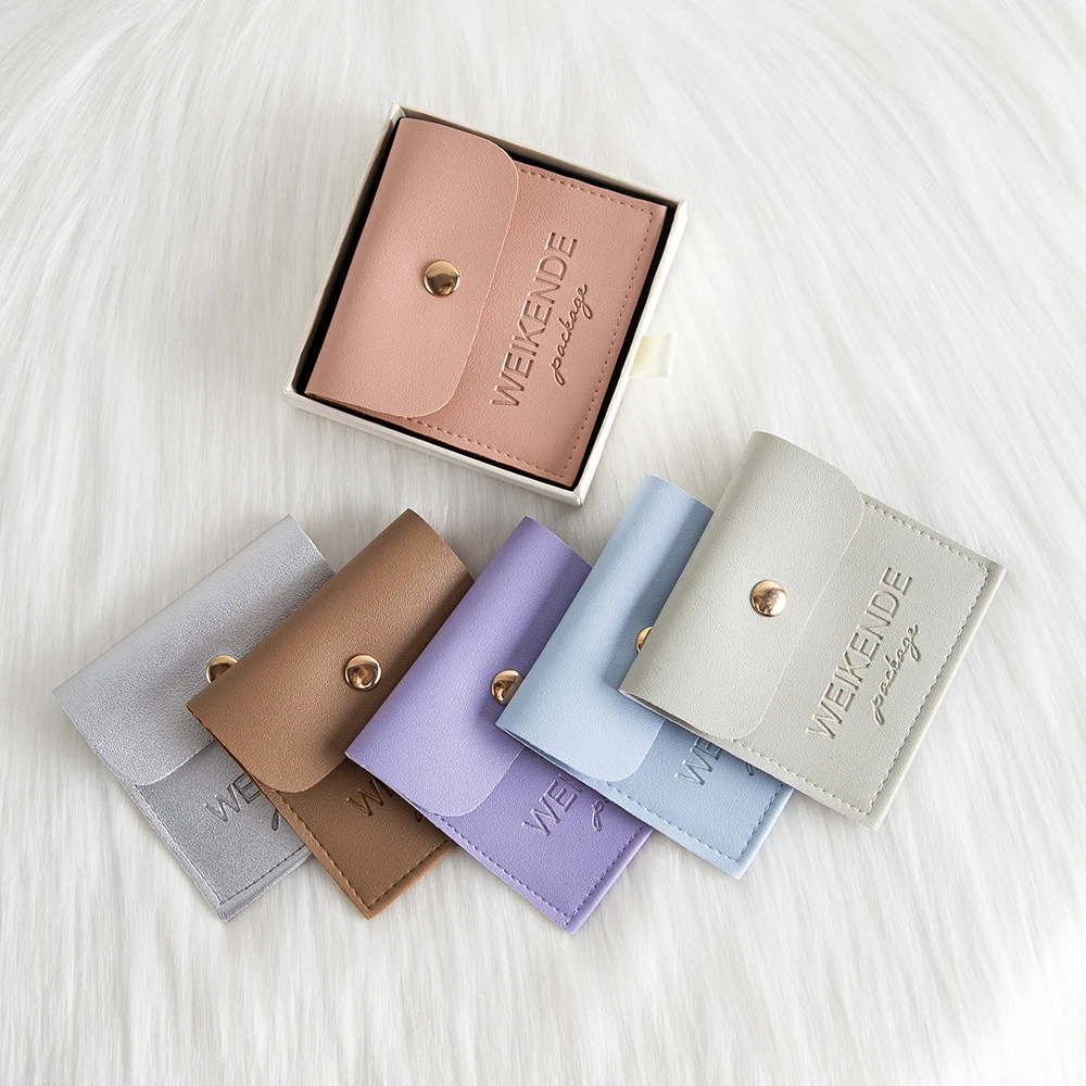 

Custom Logo Jewelty Bag Soft PU Leather Envelope Flap Snap Button Pouch DIY Wedding Ring Earrings Bracelet Pendant Storage Sack