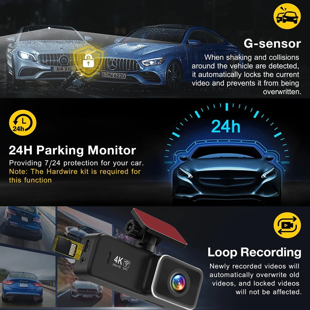 4K WiFi Dash Cam Mini Auto DVR 2160P Vorne und Hinten Dual Objektiv Nachtsicht Video Recorder Auto auto Kamera Unterstützung GPS 24H Parkplatz