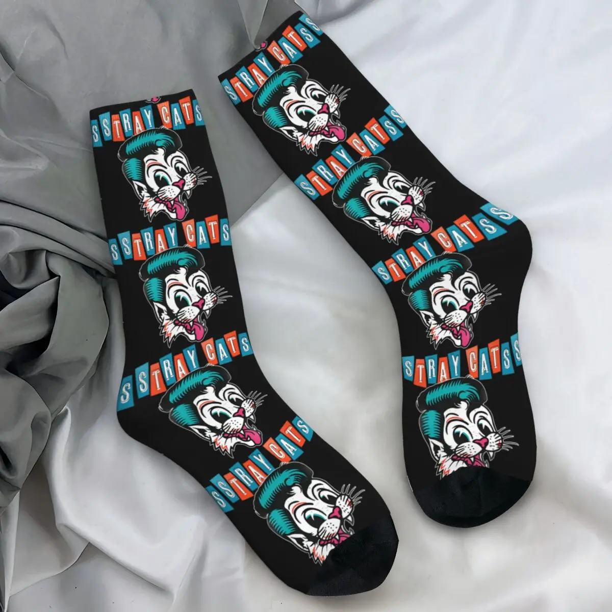 

80s Music Band Stray Cats Stockings Adults Men Anime Socks Soft Breathable Gothic Socks Winter Cycling Anti Sweat Socks Gift