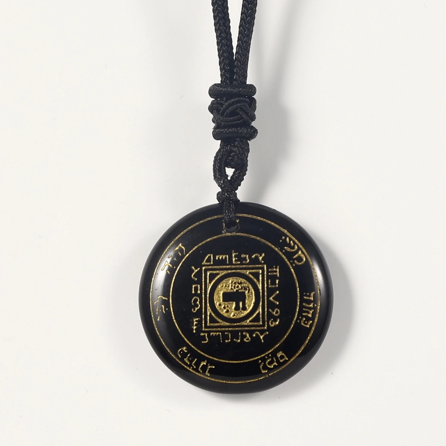 Natural Obsidian Carved Solomon Auspicious Talisman Pendants Lucky Bringing Wealth Love Religious Spirit Belief Jewelry Necklace