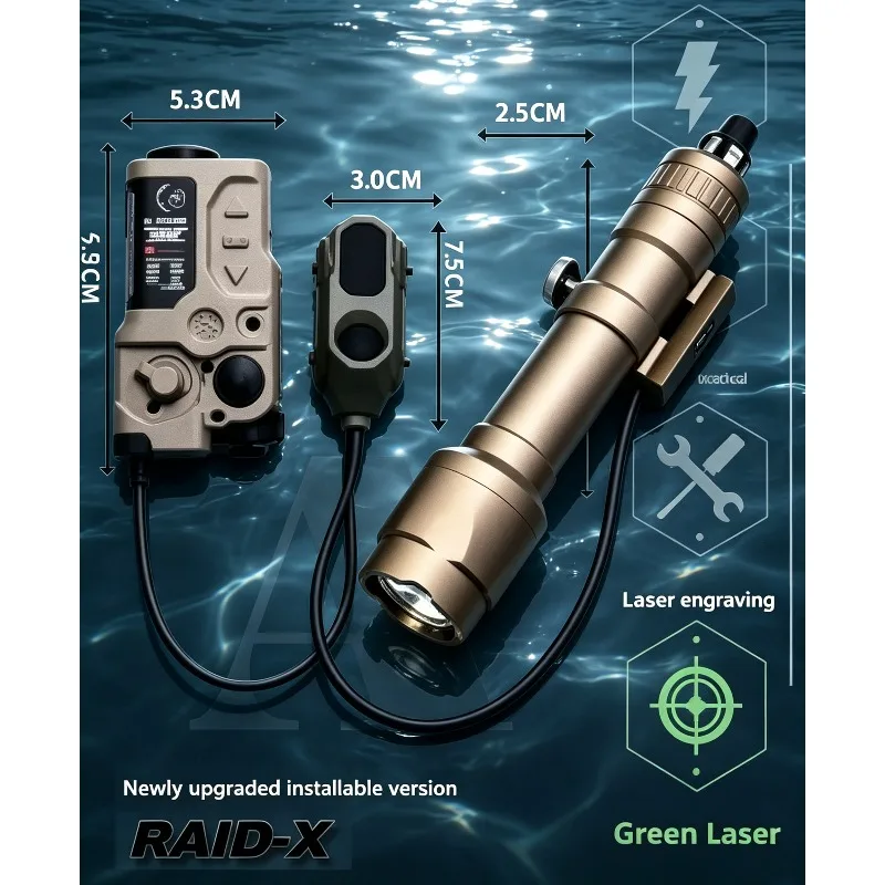 Compact RAID‑X Green Infrared Laser Stable Emission Tail Control Light Shift Adjustable Bright Durable Hobby Parts