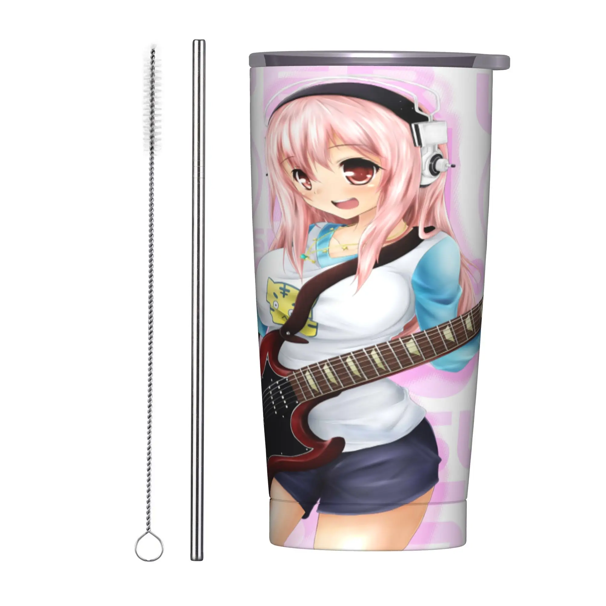

Kawaii S-Sonicos Music Girl Tumbler Vacuum Insulated Coffee Cups with Lid Straw Smoothie Tea Mug Water Bottle, 20oz
