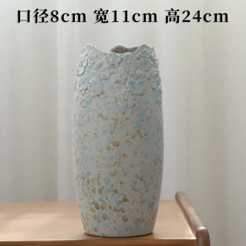 Large diameter ceramic vase flower utensil  dried light luxury retro ornament Chinese New Year flower generation flower pot