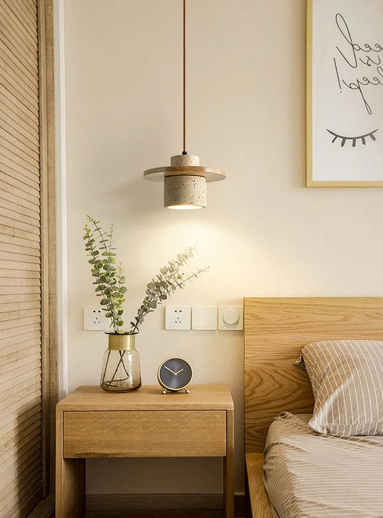 Stone Pendant Light Round Wood