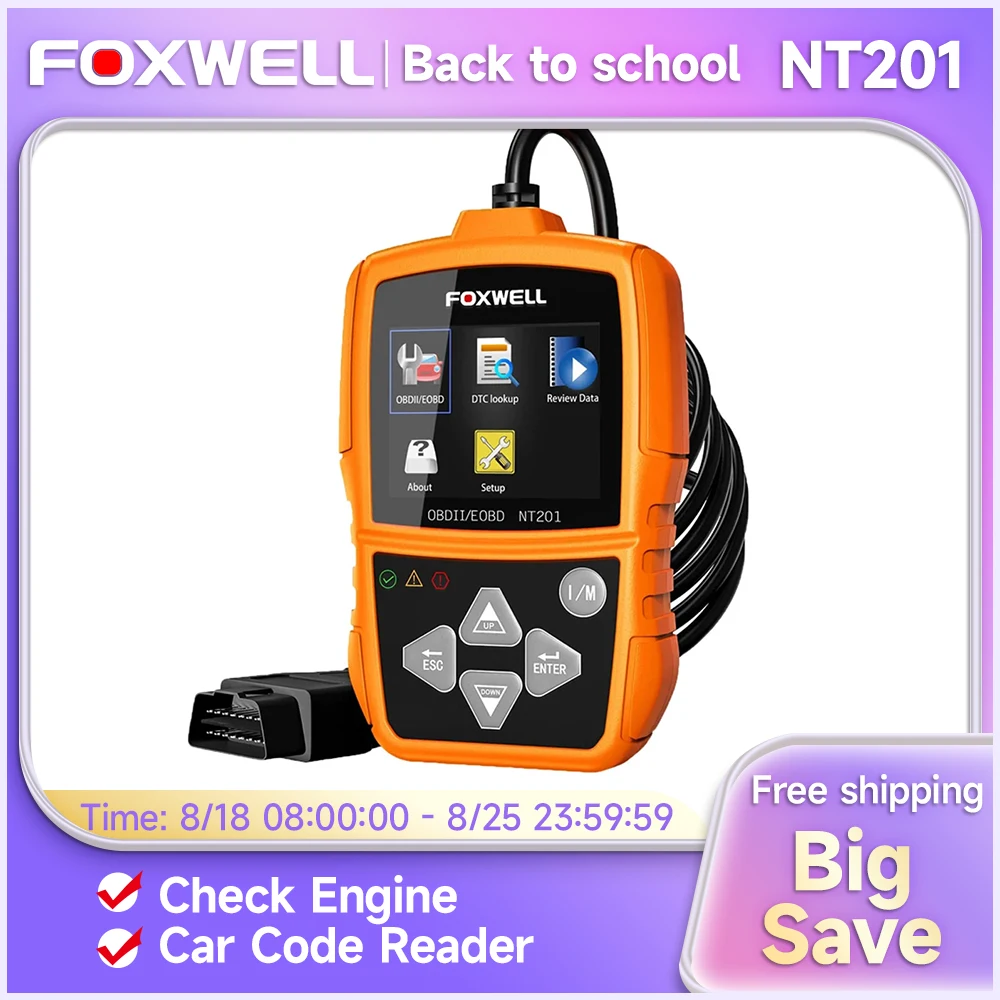 FOXWELL NT201-Outil d\'analyse de diagnostic automobile, lecteur de code de voiture, EAU OBD2, contrôle de la lumière du moteur, mise à jour