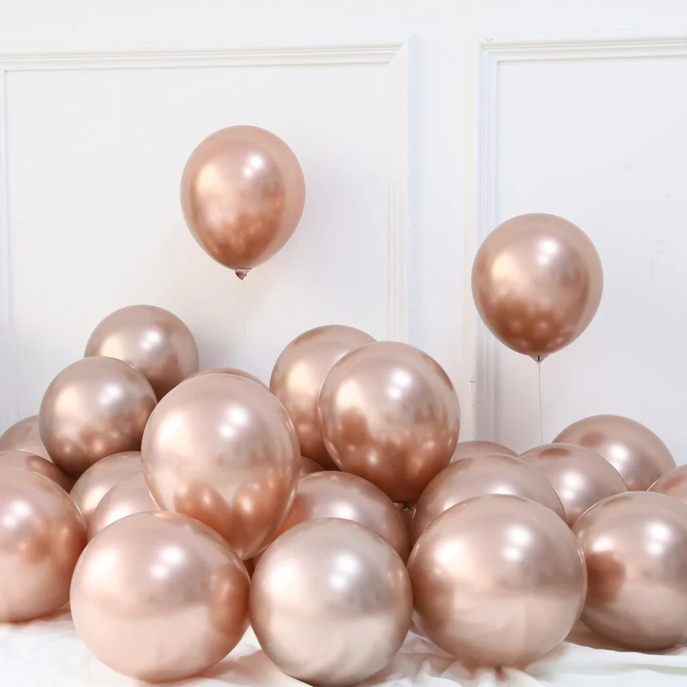 New 20Pcs 5/10/12Inch Rose Gold Champagne Gold Chrome  Balloons Chrome Metal Globos Birthday Party Wedding Decorations Baby Show